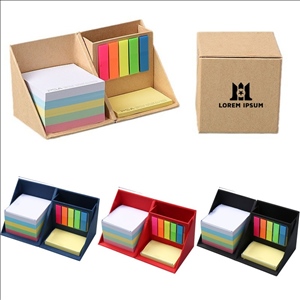 Foldable Sticky Note Organizer with Colorful Notes, Page Markers & Pen Holder